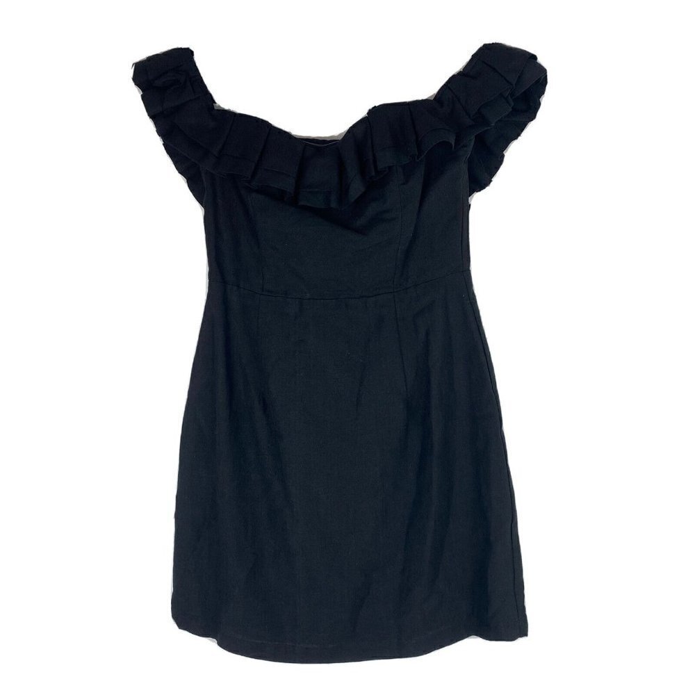 Revolve By the Way Women's Mini Dress Size S Black Ruffle Off the Shoulder Linen
